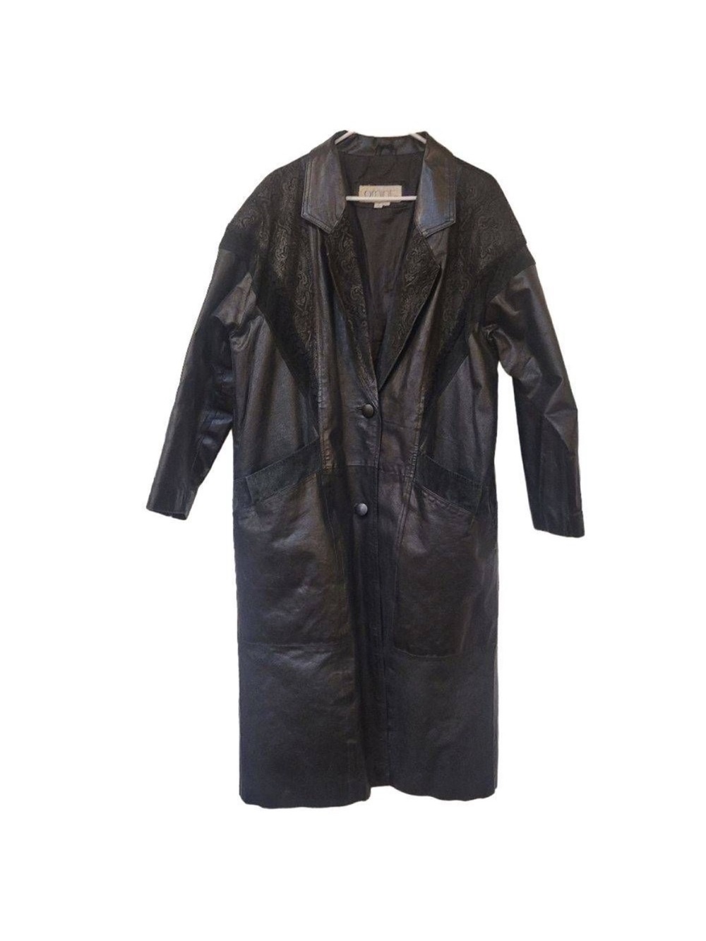 Vintage Black Long Leather Trench Coat